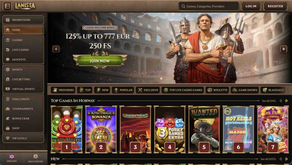 Lanista casino front page