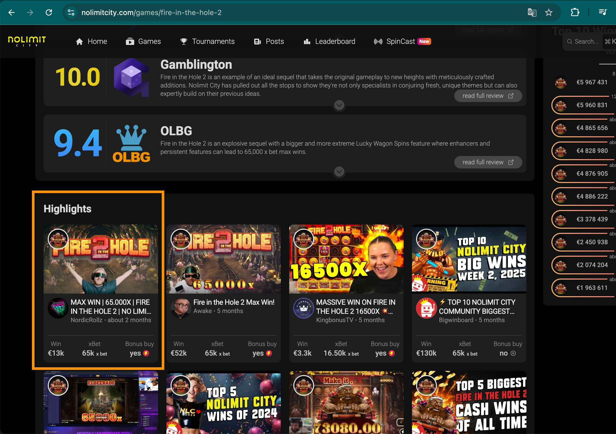 Picture of NordicRollz’ max win on Fire in the Hole 2 from NoLimit.com page
