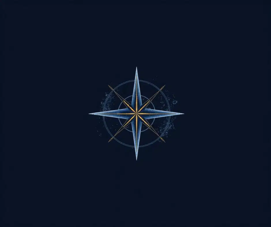 A frost-blue compass rose, representing navigating five different Nordic gambling licensing regimes