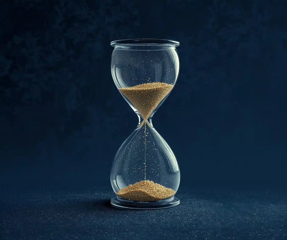 An hourglass with sand falling, representing Curaçao's 2023-2024 licensing system transition