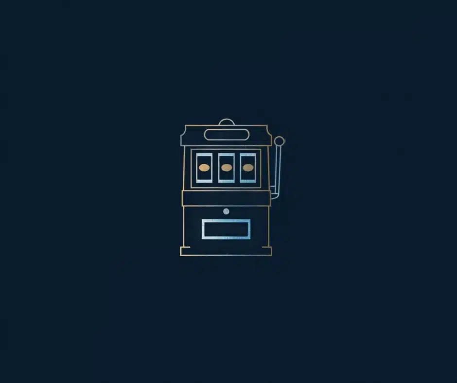 A vintage-style slot machine icon in gold and blue, representing Iceland’s narrow, tightly regulated domestic slot-machine system