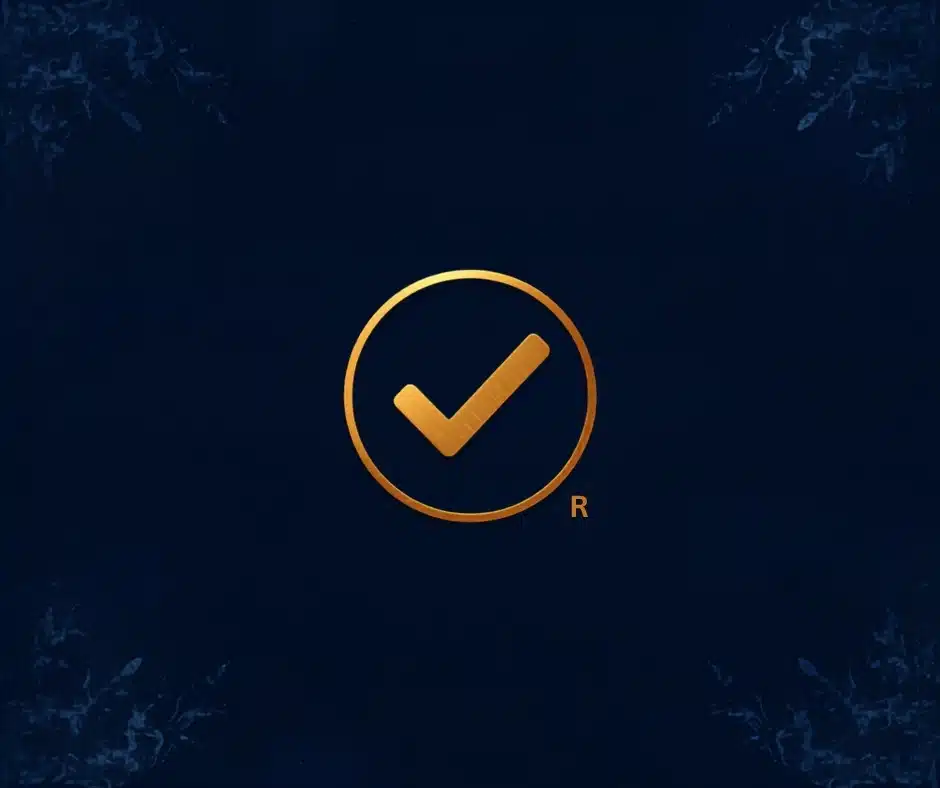A gold verification checkmark seal, representing an independently confirmed gambling license